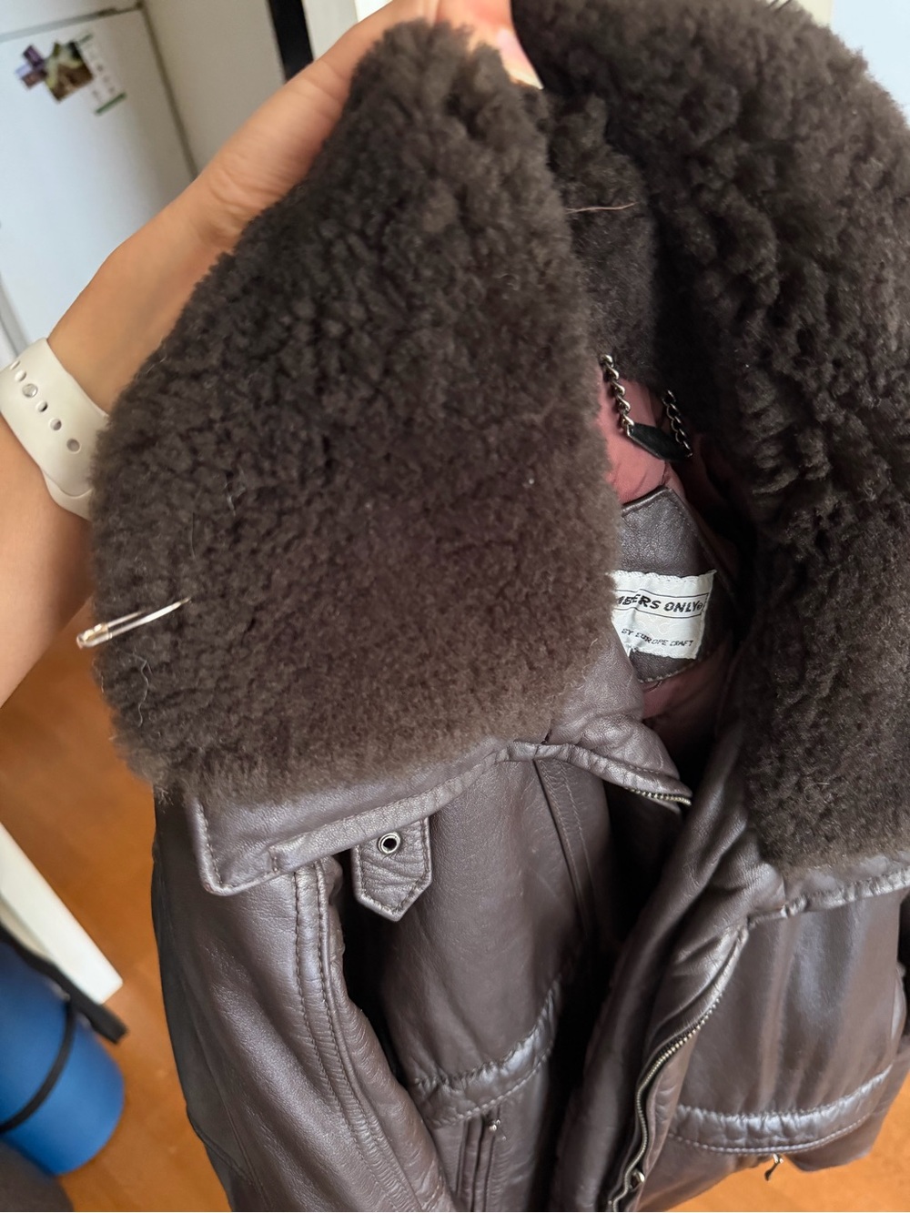 Members Only Dark Brown Shearling Collar Leather Jacket